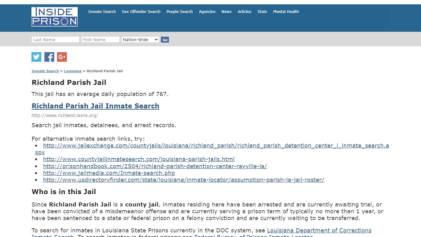 Richland Parish Jail - Louisiana - Inmate Search - Inside Prison