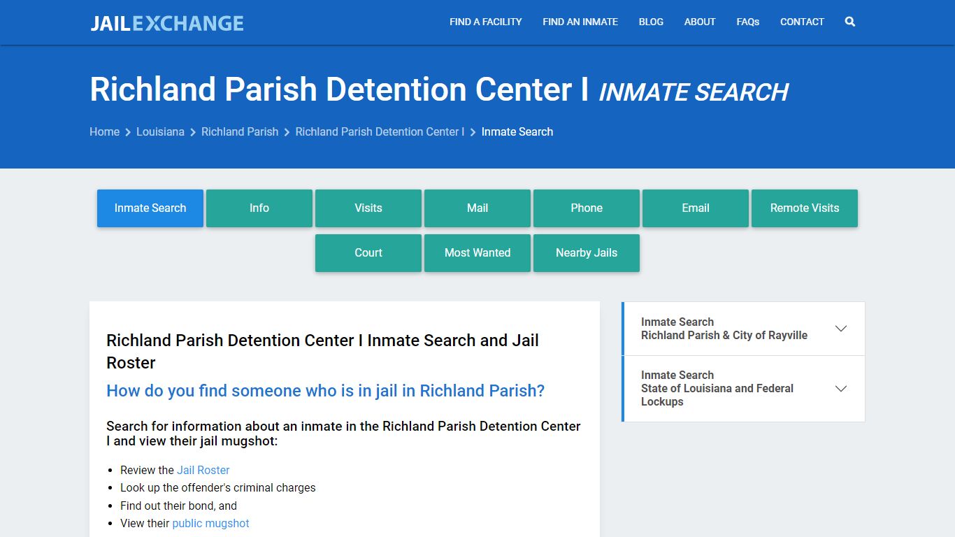 Richland Parish Detention Center I Inmate Search - Jail Exchange