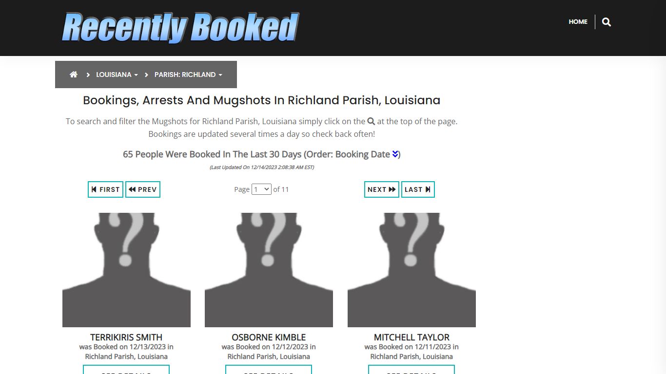 Bookings, Arrests and Mugshots in Richland Parish, Louisiana
