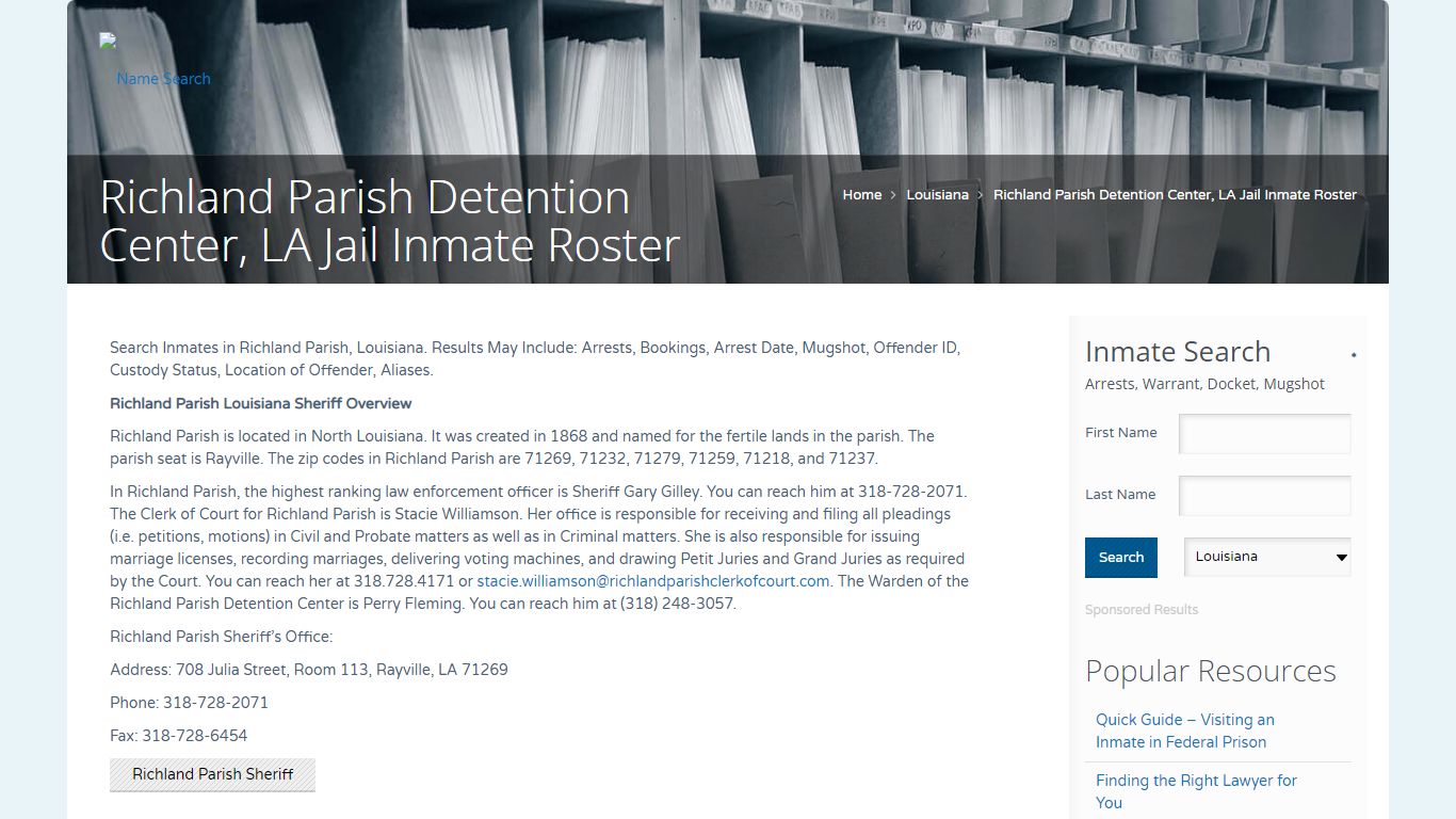 Richland Parish Detention Center, LA Jail Inmate Roster
